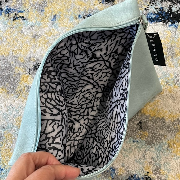 Burano Cosmetic Bag Vegan Leather Flat Zipper Pouch Denim Blue Make Up Bag - Picture 2 of 4